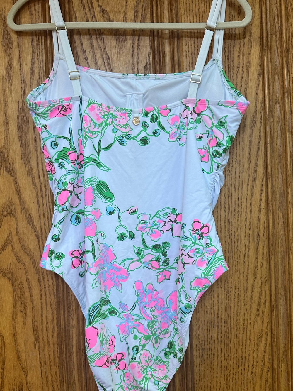Lilly Pulitzer Napili One-Piece Swimsuit White Floral Pink Green Size 14 EUC - Picture 5 of 11